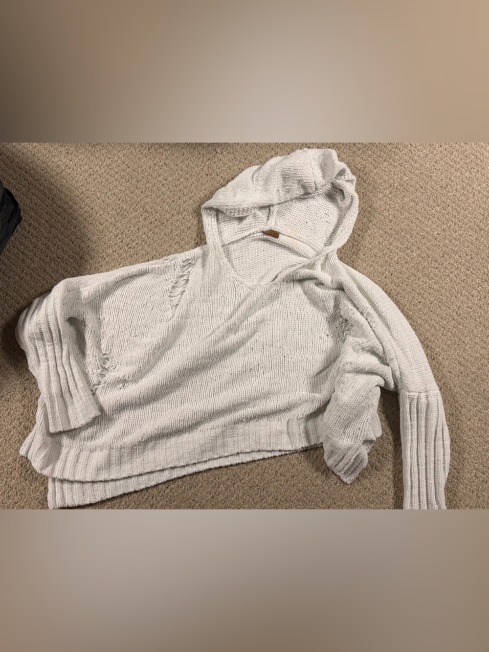 POL white Distressed Hooded  Sweater